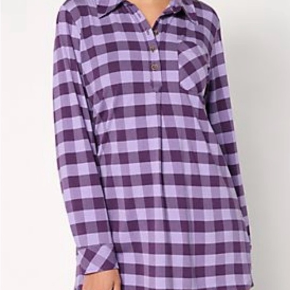 Denim&Co Regular Buffalo Check So Soft Jersey Henley Tunic